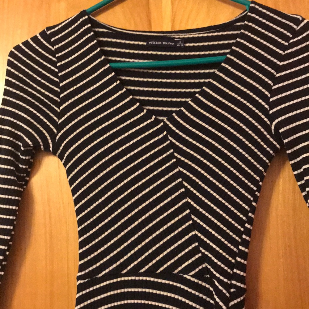 Bershka 3/4 Navy/White Striped Dress
